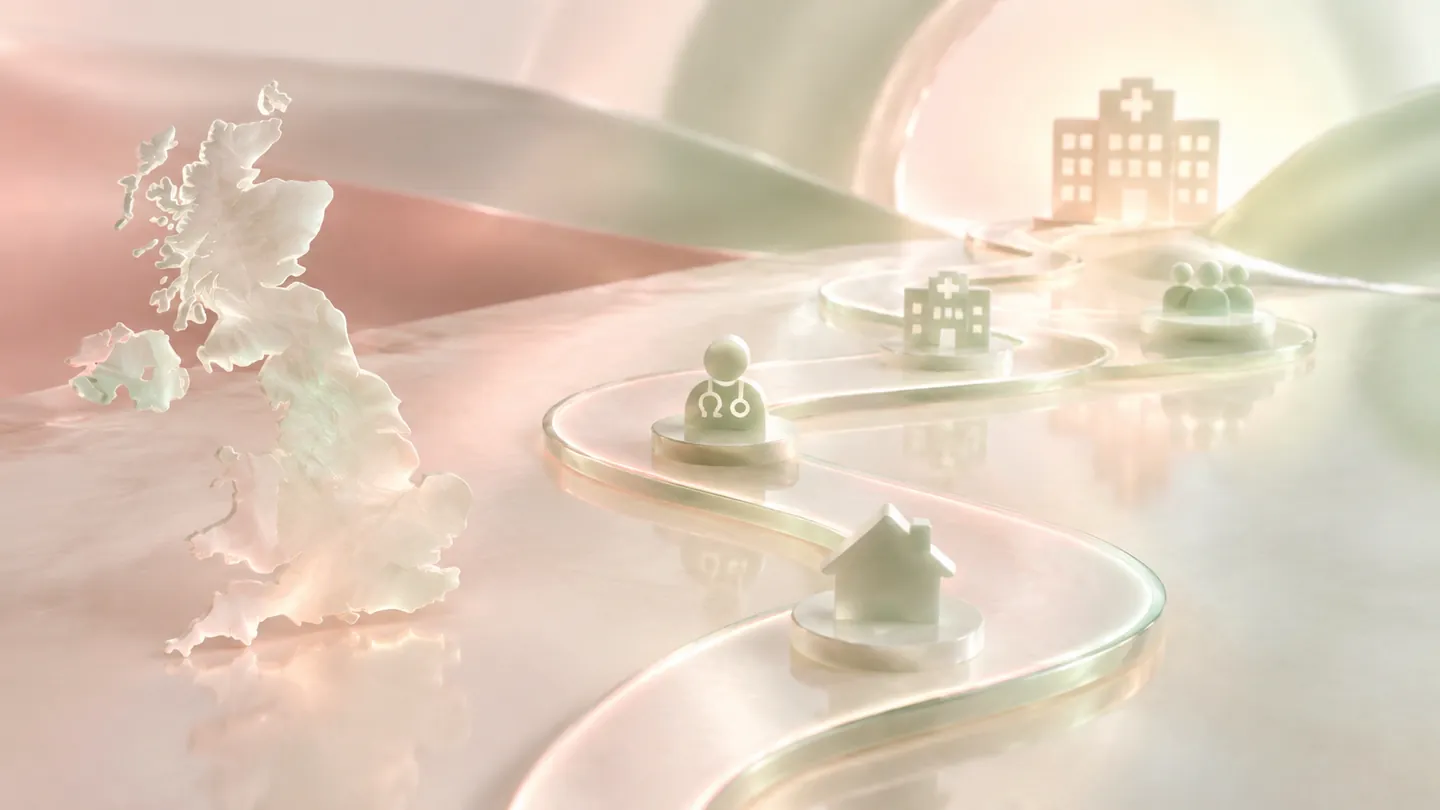 weight loss medication care pathway, represented as an abstract neutral lounge scene